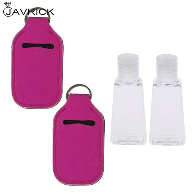 Hand Sanitizer Keychain Holder Travel Bottle Refillable Containers 30ml Flip Cap Reusable Bottles with Keychain Carrier - CANCOVID