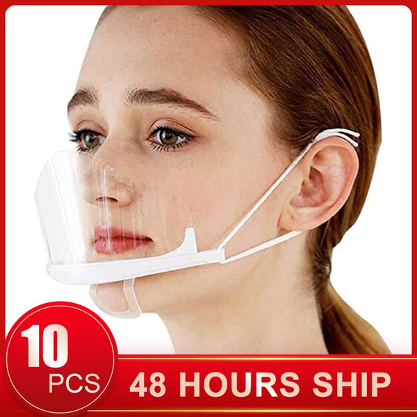 10PC Transparent Smile Mask Catering Waiter Chef Anti-Fog Hygiene Masks Special Food Plastic Kitchen Restaurant Sanitary tool - CANCOVID